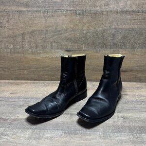 El Besserro Double Zipper Black Leather Square Toe Ankle Boots Men's Size 8.5
